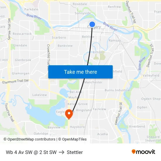 Wb 4 Av SW @ 2 St SW to Stettler map