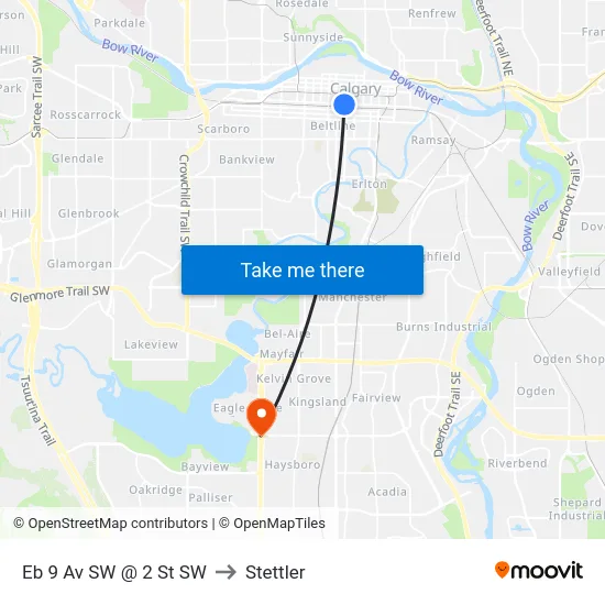 Eb 9 Av SW @ 2 St SW to Stettler map