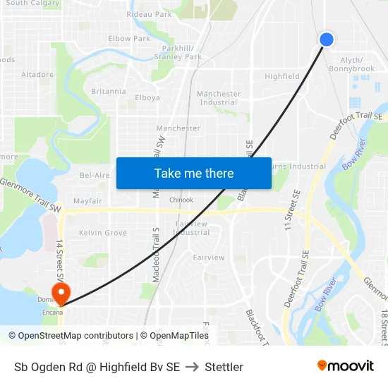 Sb Ogden Rd @ Highfield Bv SE to Stettler map