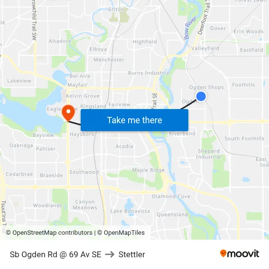 Sb Ogden Rd @ 69 Av SE to Stettler map