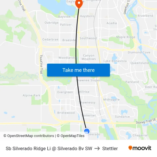 Sb Silverado Ridge Li @ Silverado Bv SW to Stettler map
