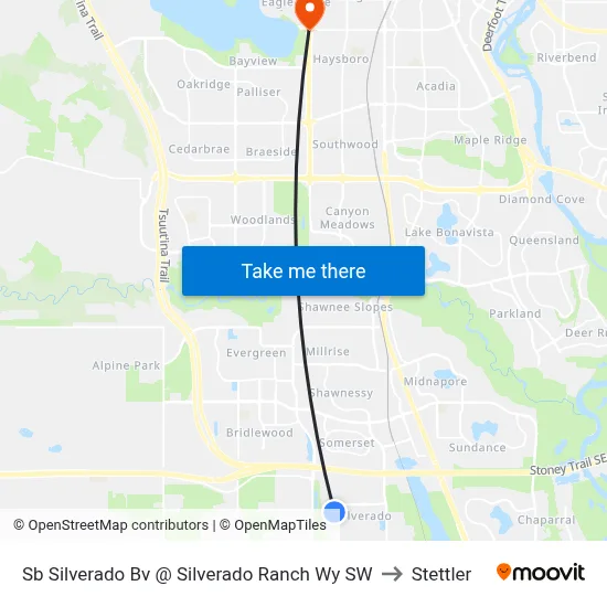 Sb Silverado Bv @ Silverado Ranch Wy SW to Stettler map