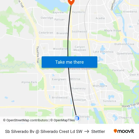 Sb Silverado Bv @ Silverado Crest Ld SW to Stettler map