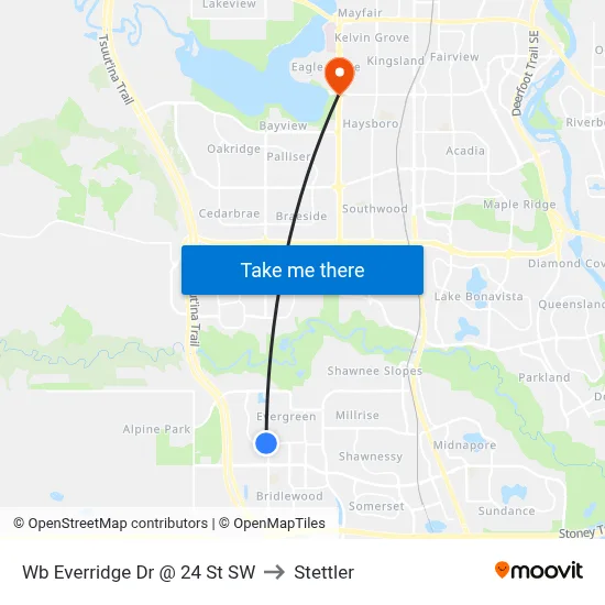 Wb Everridge Dr @ 24 St SW to Stettler map