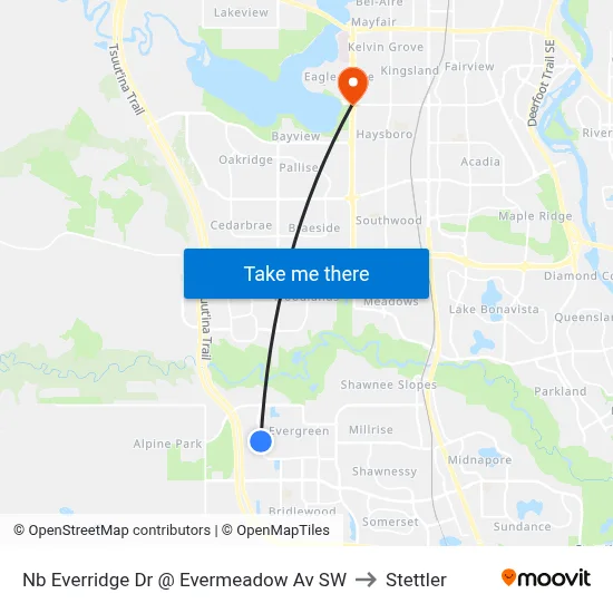 Nb  Everridge Dr @ Evermeadow Av SW to Stettler map