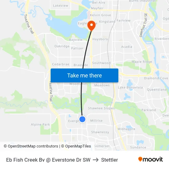 Eb Fish Creek Bv @ Everstone Dr SW to Stettler map