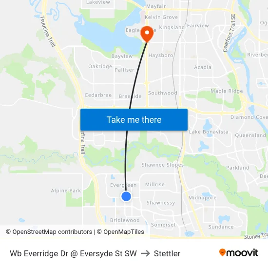 Wb  Everridge Dr @ Eversyde St SW to Stettler map
