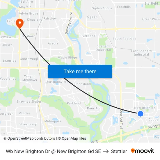 Wb  New Brighton Dr @ New Brighton Gd SE to Stettler map