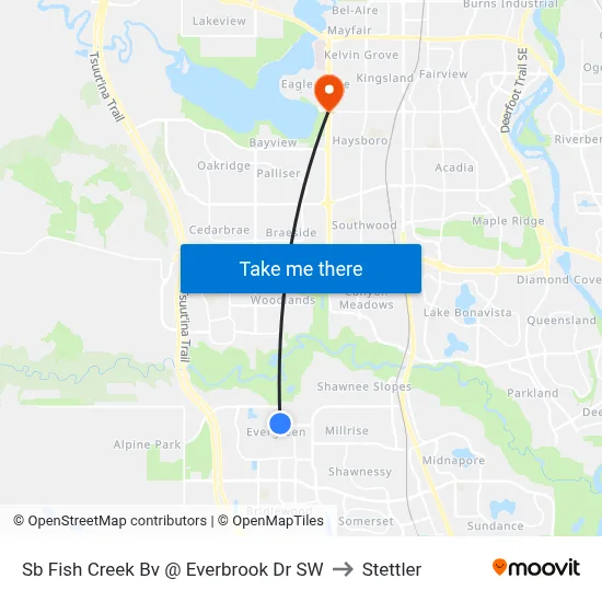 Sb Fish Creek Bv @ Everbrook Dr SW to Stettler map
