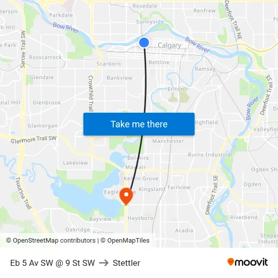 Eb 5 Av SW @ 9 St SW to Stettler map