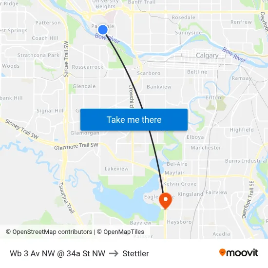 Wb 3 Av NW @ 34a St NW to Stettler map
