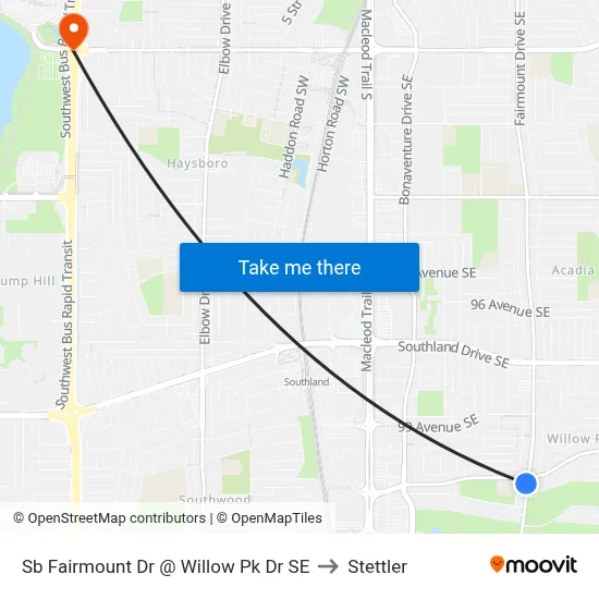 Sb Fairmount Dr @ Willow Pk Dr SE to Stettler map