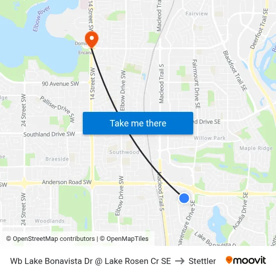Wb Lake Bonavista Dr @ Lake Rosen Cr SE to Stettler map