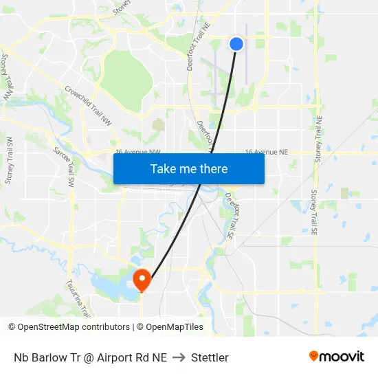 Nb Barlow Tr @ Airport Rd NE to Stettler map