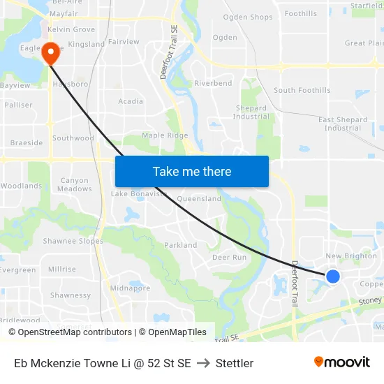 Eb Mckenzie Towne Li @ 52 St SE to Stettler map