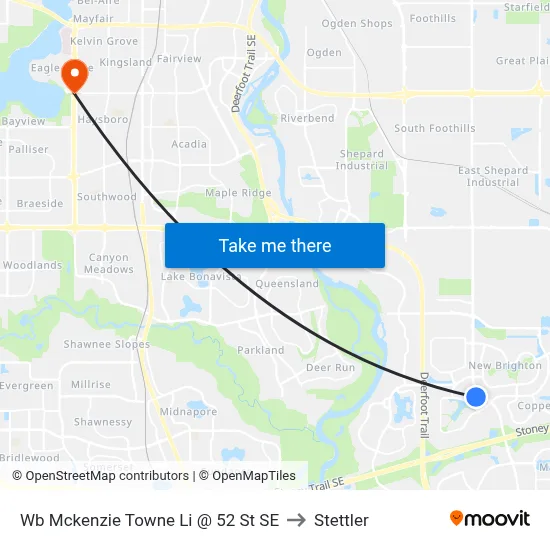 Wb Mckenzie Towne Li @ 52 St SE to Stettler map