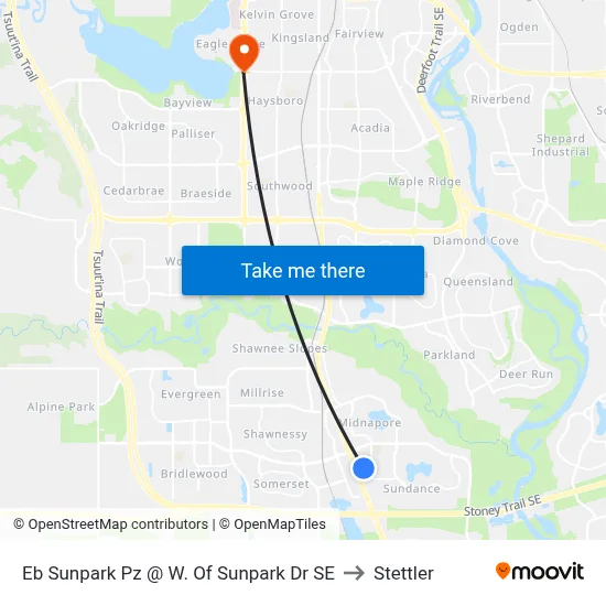 Eb Sunpark Pz @ W. Of Sunpark Dr SE to Stettler map