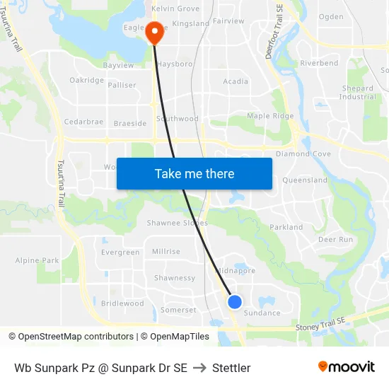 Wb Sunpark  Pz @ Sunpark  Dr SE to Stettler map