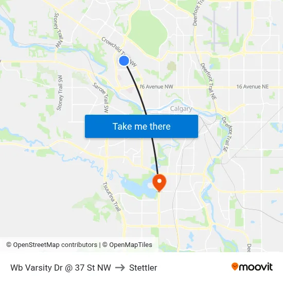 Wb Varsity Dr @ 37 St NW to Stettler map