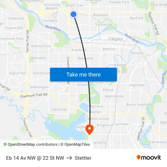 Eb 14 Av NW @ 22 St NW to Stettler map
