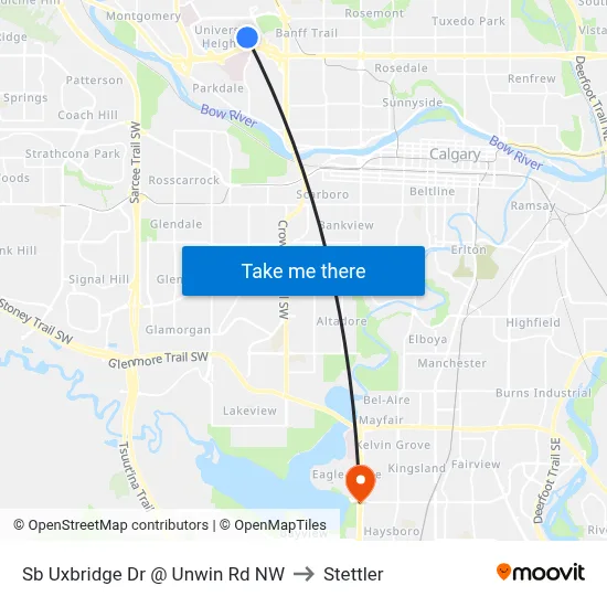 Sb Uxbridge Dr @ Unwin Rd NW to Stettler map
