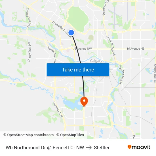 Wb Northmount Dr @ Bennett Cr NW to Stettler map