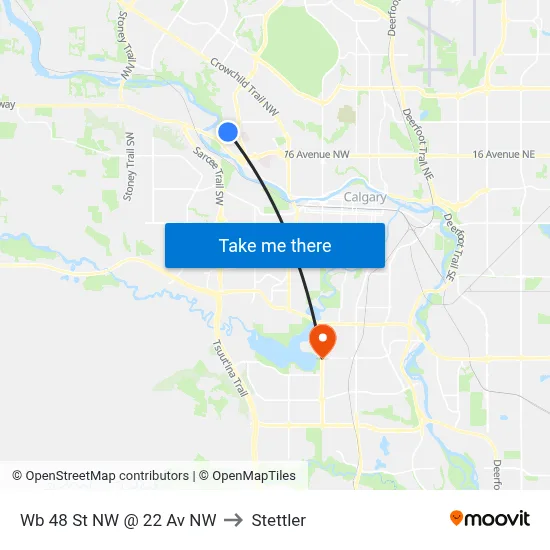 Wb 48 St NW @ 22 Av NW to Stettler map