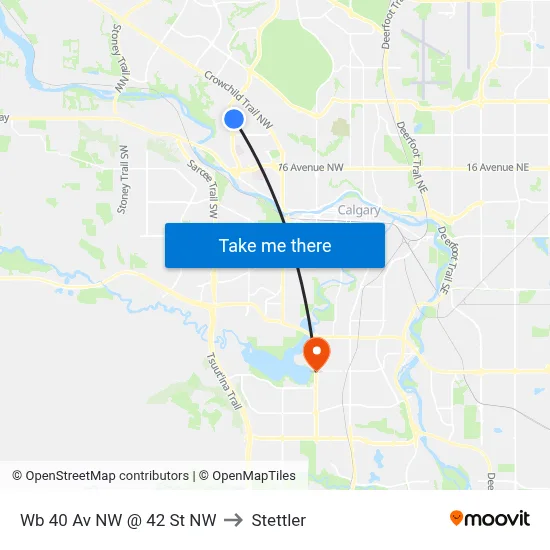 Wb 40 Av NW @ 42 St NW to Stettler map