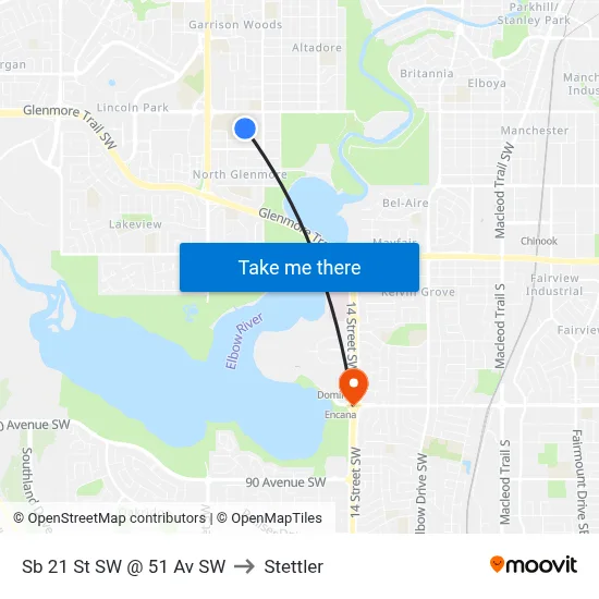 Sb 21 St SW @ 51 Av SW to Stettler map