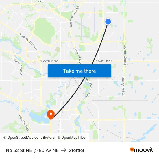 Nb 52 St NE @ 80 Av NE to Stettler map