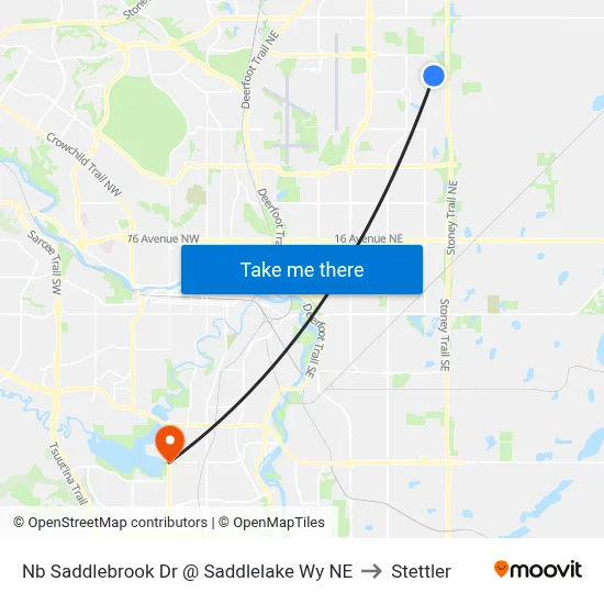 Nb Saddlebrook Dr @ Saddlelake Wy NE to Stettler map