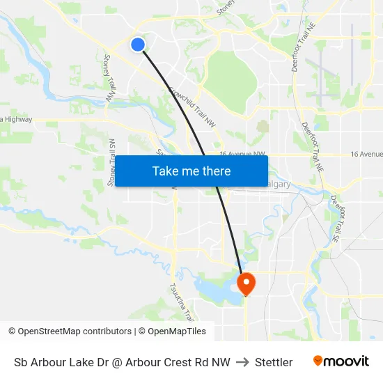 Sb Arbour Lake Dr @ Arbour Crest Rd NW to Stettler map