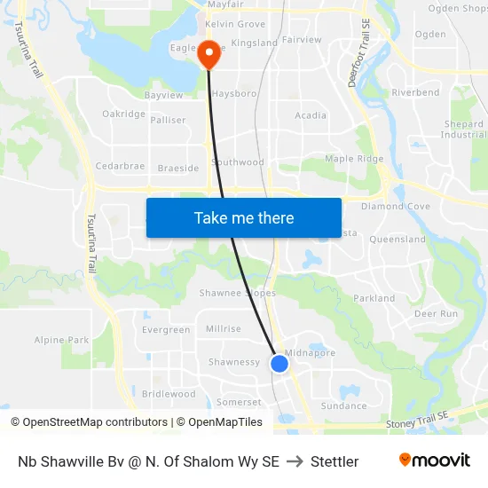 Nb Shawville Bv @ N. Of Shalom Wy SE to Stettler map