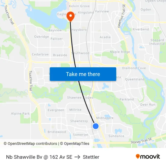 Nb Shawville Bv @ 162 Av SE to Stettler map