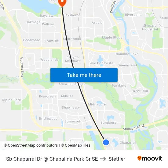 Sb Chaparral Dr @ Chapalina Park Cr SE to Stettler map