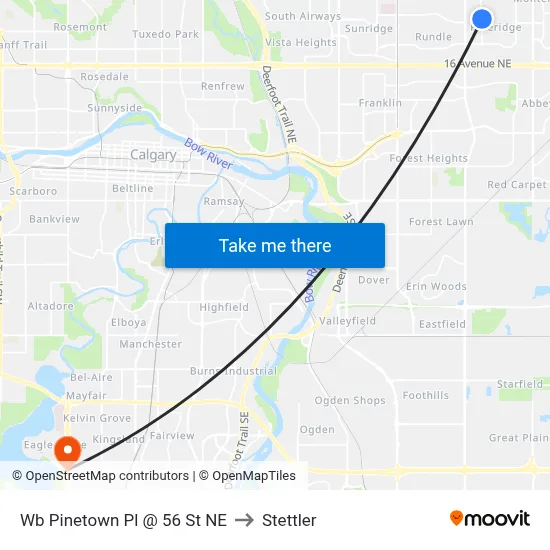 Wb Pinetown Pl @ 56 St NE to Stettler map
