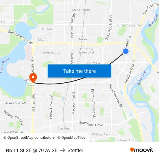 Nb 11 St SE @ 70 Av SE to Stettler map