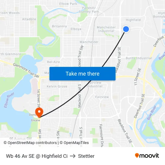 Wb 46 Av SE @ Highfield Ci to Stettler map