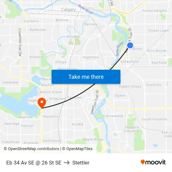 Eb 34 Av SE @ 26 St SE to Stettler map