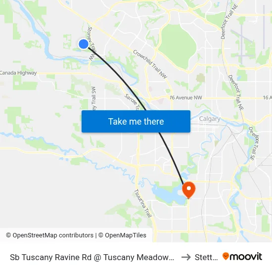 Sb Tuscany Ravine Rd @ Tuscany Meadows Dr NW to Stettler map