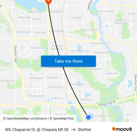 Wb Chaparral Dr @ Chapala Mt SE to Stettler map