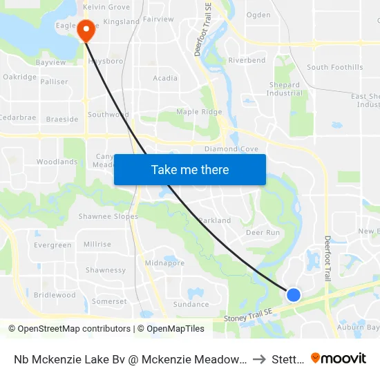 Nb Mckenzie Lake Bv @ Mckenzie Meadows Dr SE to Stettler map