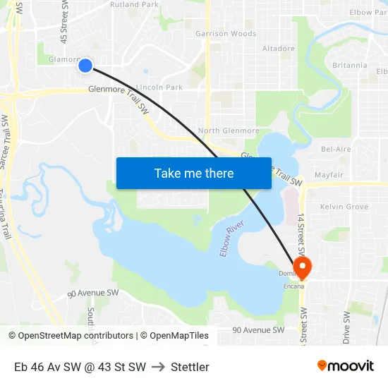 Eb 46 Av SW @ 43 St SW to Stettler map