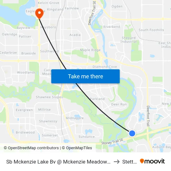 Sb Mckenzie Lake Bv @ Mckenzie Meadows Dr SE to Stettler map