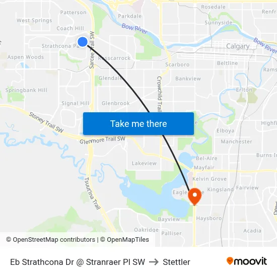 Eb Strathcona Dr @ Stranraer Pl SW to Stettler map