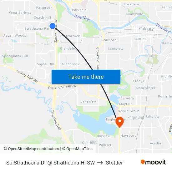 Sb Strathcona Dr @ Strathcona Hl SW to Stettler map