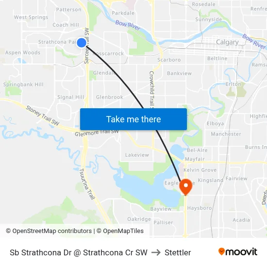 Sb Strathcona Dr @ Strathcona Cr SW to Stettler map