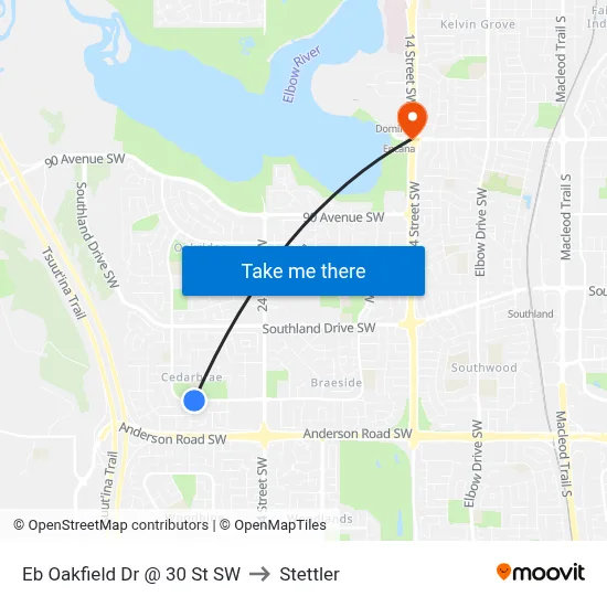 Eb Oakfield Dr @ 30 St SW to Stettler map
