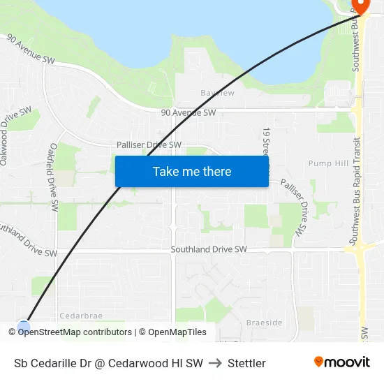 Sb Cedarille Dr @ Cedarwood Hl SW to Stettler map