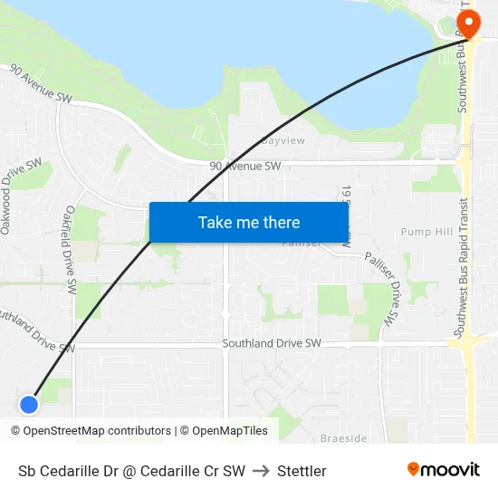 Sb Cedarille Dr @ Cedarille Cr SW to Stettler map